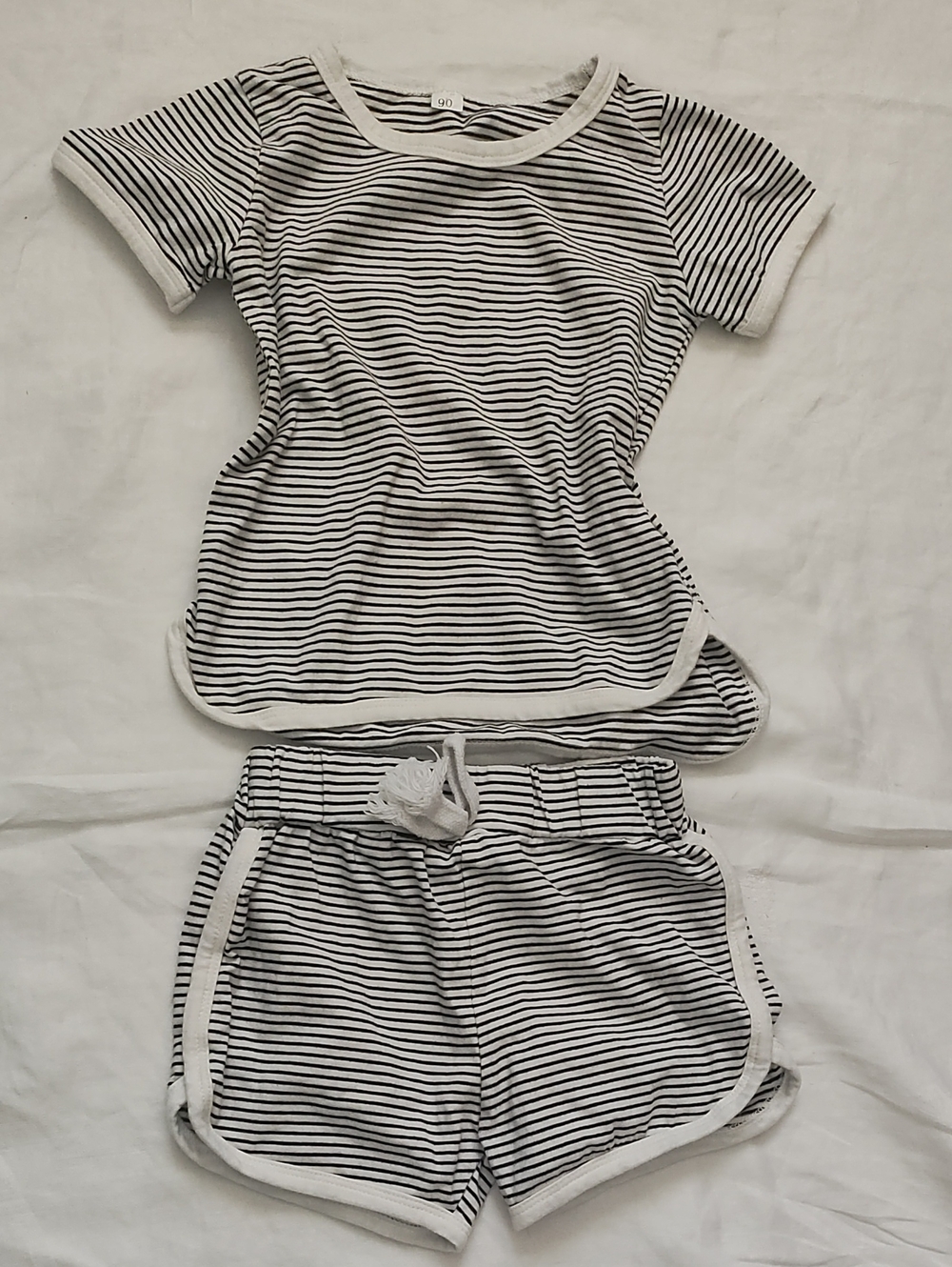 Kids Black & White Striped Short Sleeve Top and Shorts Set